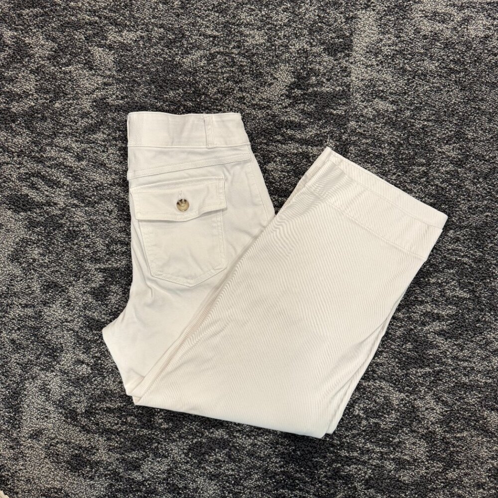 SPANX Stretch Twill Pull-On Cropped Wide-leg Pant (White, M)